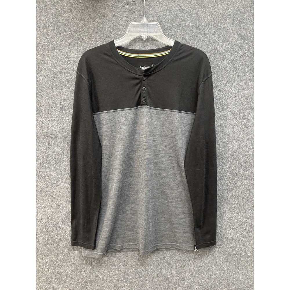 Smartwool Merino Sport 150 Henley Men's Large Black Gray Merino Wool Shirt